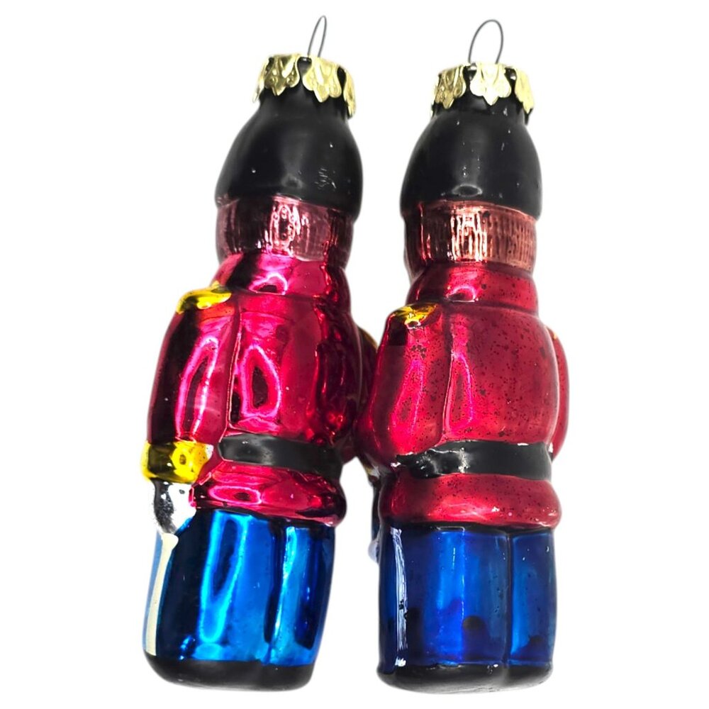 Vintage Drummer Boy Glass Christmas Ornament 4" Nutcracker Toy Soldier Set Of 2 - Picture 3 of 6